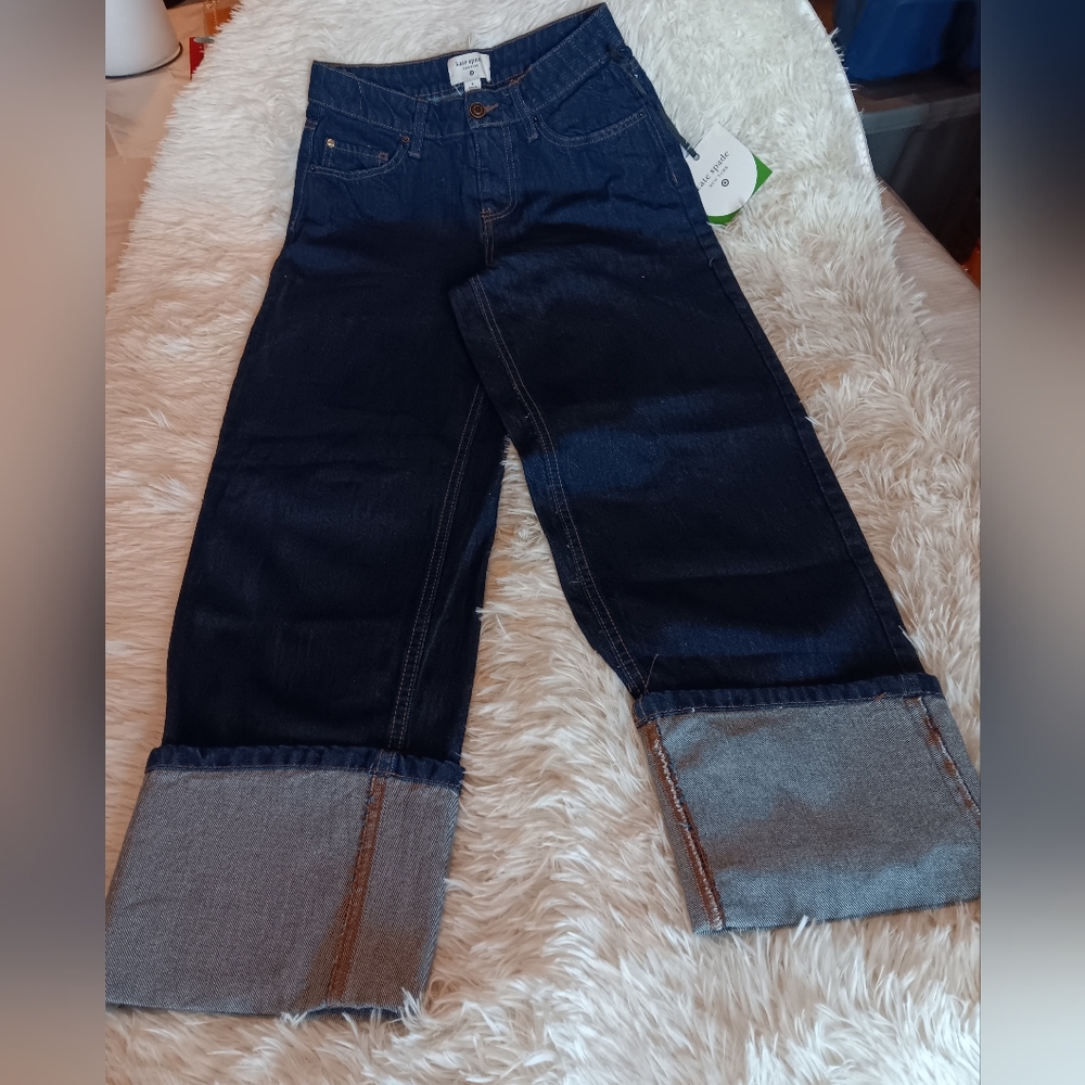 Kate Spade Dark Wash Wide Leg Cuffed Jeans - Women's Size 2 New - Picture 3 of 6
